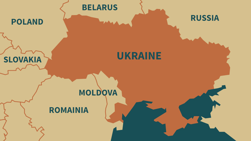 Map of Ukraine and the surrounding countries.